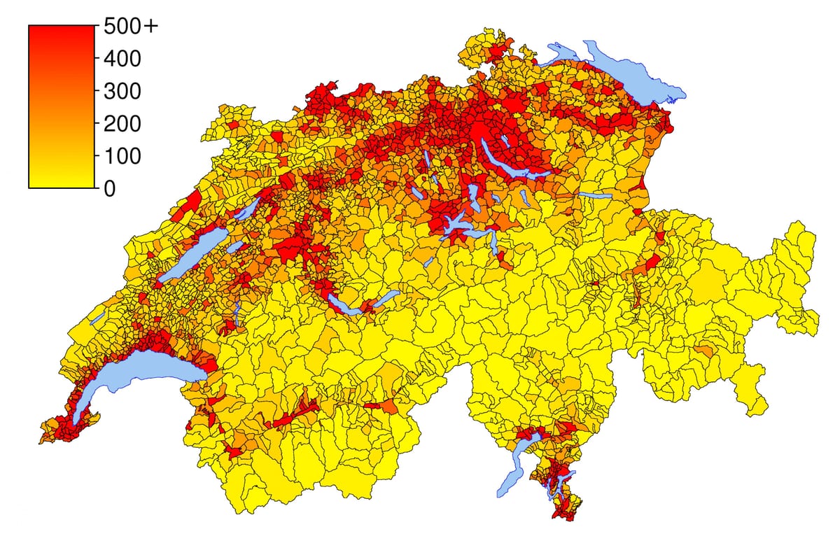 švica je gostota prebivalstva zemljevid