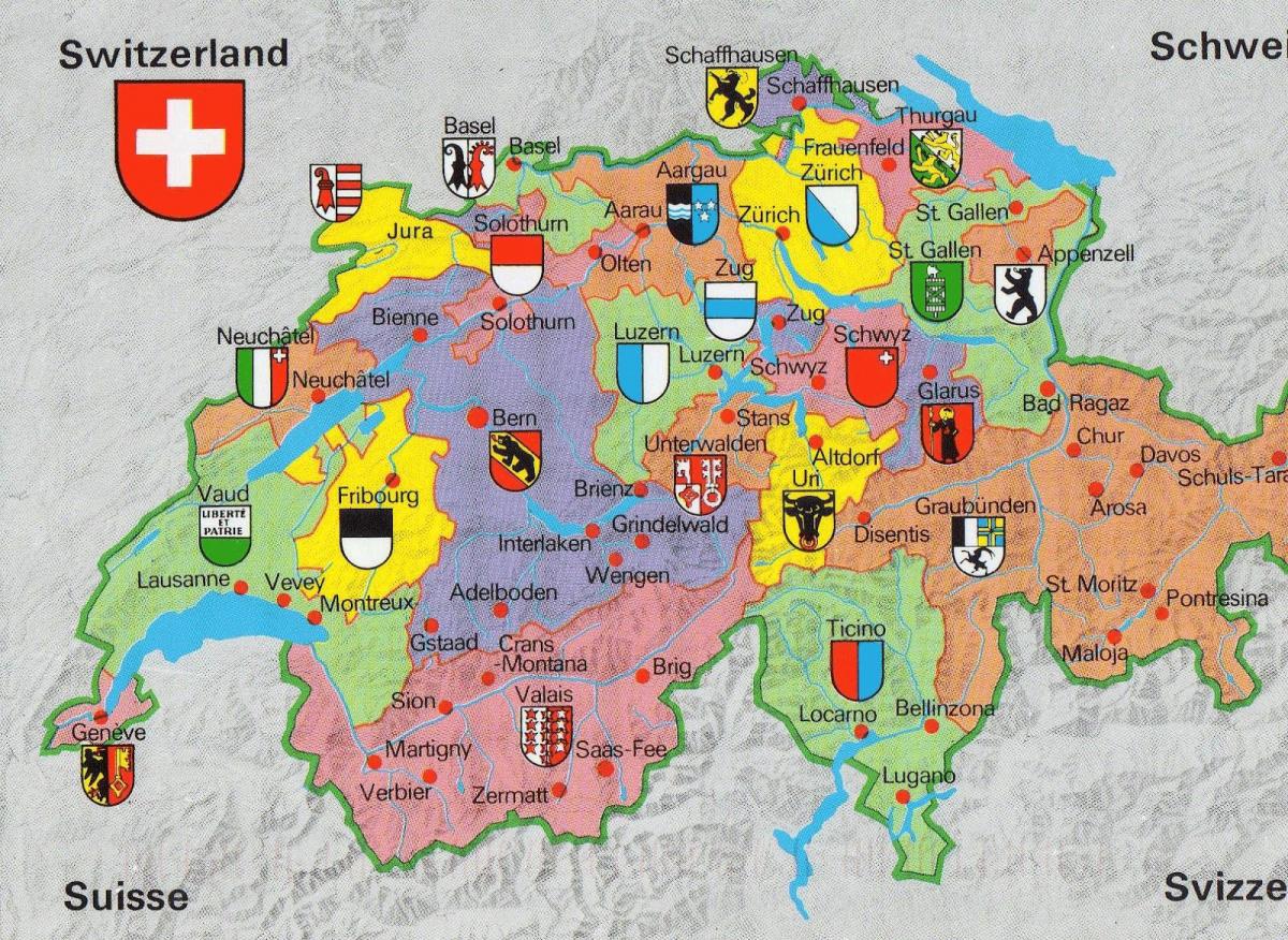 zemljevid turistična karta zurich, švica