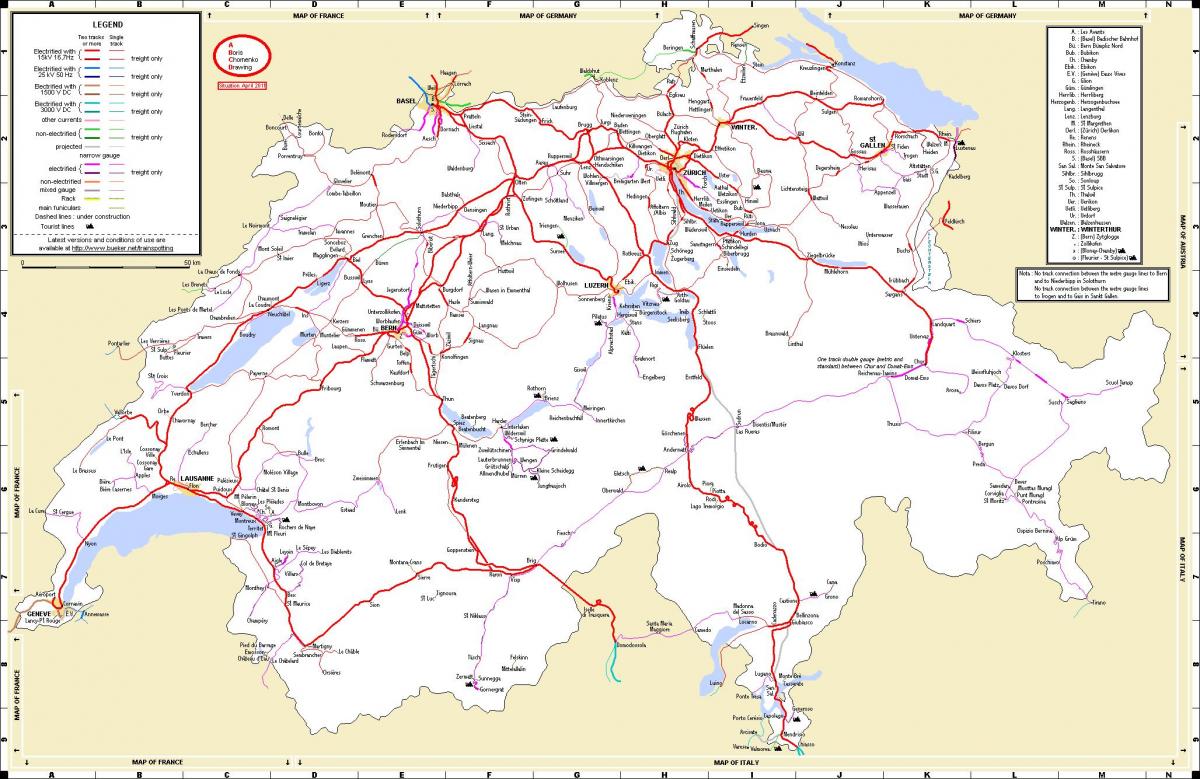 vlak potovanje v švico zemljevid