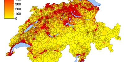 Švica je gostota prebivalstva zemljevid